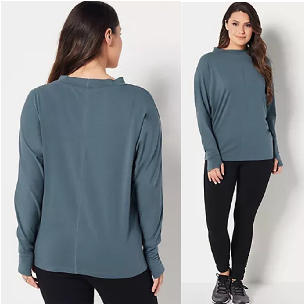 NEW! SOULGANI Active Jersey Knit Dolman Sleeve Top Jade Blue Green XS